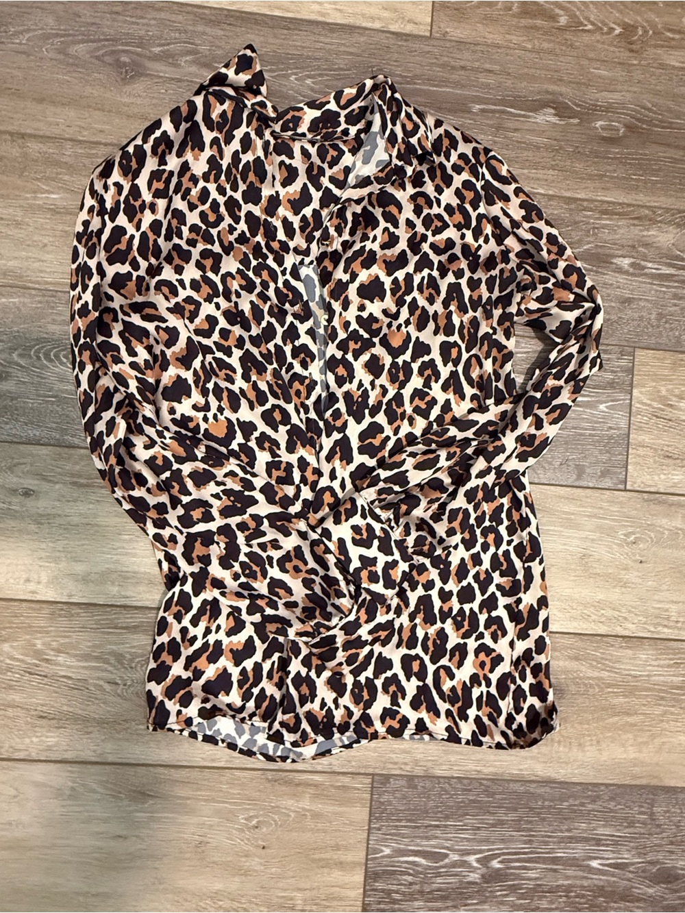 Leopard Print Button-Up Blouse - Neutral Tones